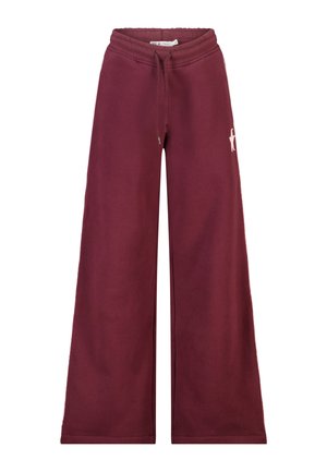 Bordeaux wijde sweatpants met een elastische tailleband en trekkoord, met een klein lichtkleurig logo op de rechterdij.