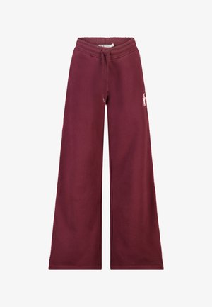 Bordeaux wijde sweatpants met een elastische tailleband en trekkoord, met een klein lichtkleurig logo op de rechterdij.