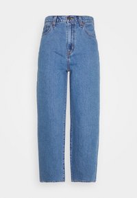 Džíny z modrého denimu s vysokým pasem a rovnými nohavicemi, s předním zapínáním na knoflík a zip, poutky na pás a klasickým designem pěti kapes.