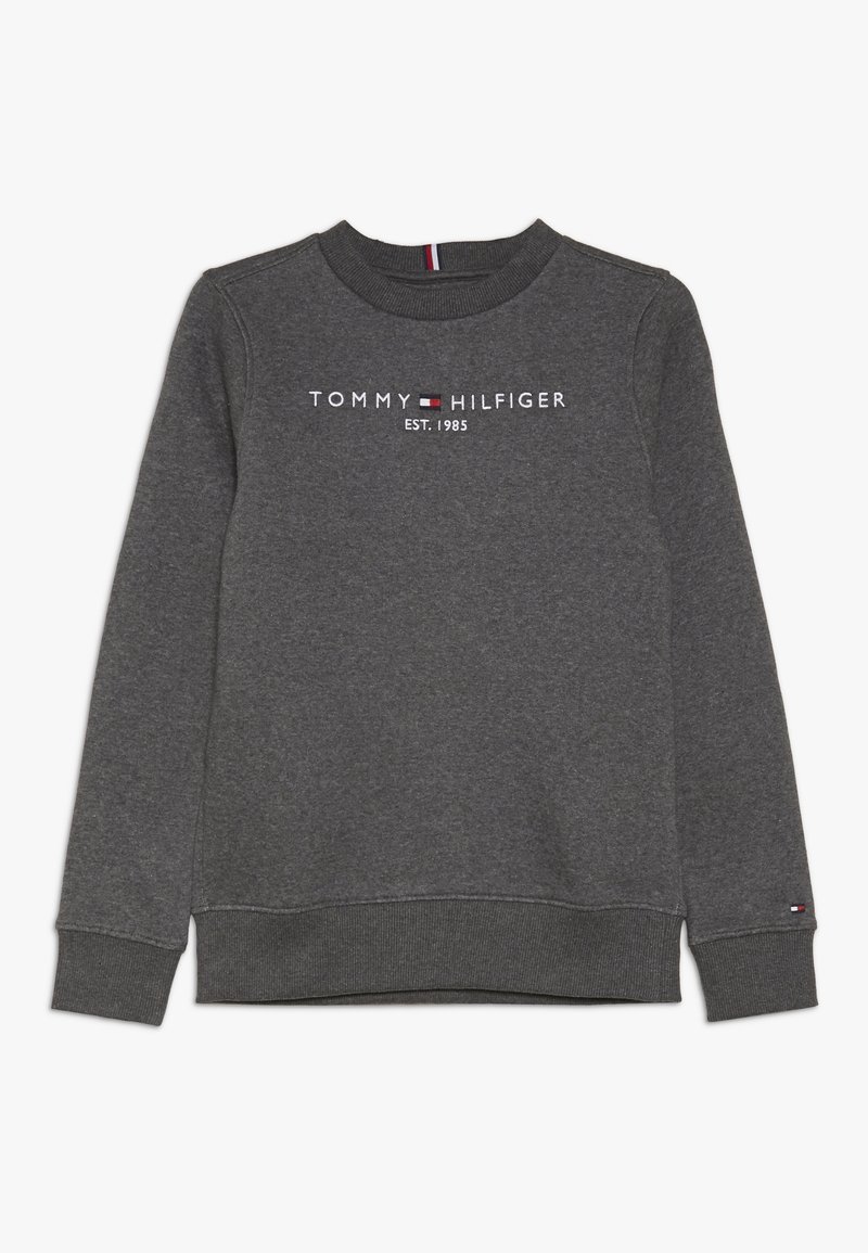 Grijze sweatshirt van een katoenmix, met een ronde hals en ribgebreide manchetten. Voorzien van de witte tekstlogo "TOMMY HILFIGER EST. 1985" op de voorkant.