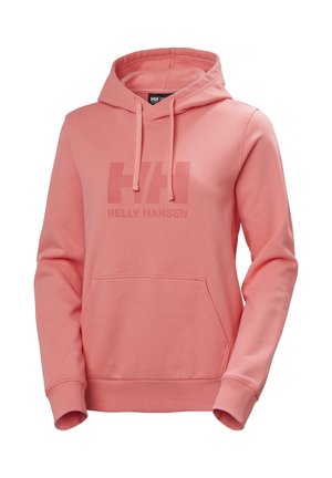 Sudadera con capucha coral rosa de Helly Hansen con bolsillo delantero tipo canguro, capucha ajustable con cordón y logo impreso en el pecho.