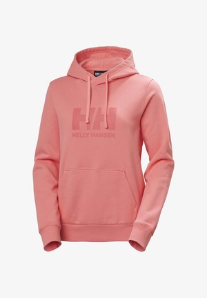 Sudadera con capucha coral rosa de Helly Hansen con bolsillo delantero tipo canguro, capucha ajustable con cordón y logo impreso en el pecho.