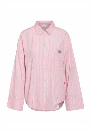 GESTREIFTES MIT LOGO-PATCH UND KNOPFLEISTE  - Chemisier - rosa
