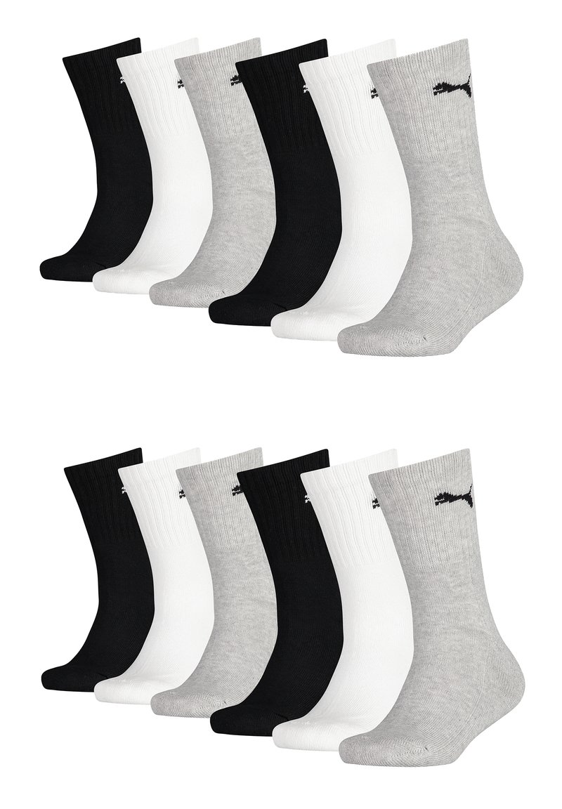 Set aus 12 Socken in Schwarz, Weiß und Grau. Rippendesign mit Logo-Akzent. Hergestellt aus weichem, strukturiertem Material. Standard Crew-Länge.