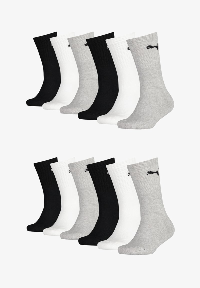 Set aus 12 Socken in Schwarz, Weiß und Grau. Rippendesign mit Logo-Akzent. Hergestellt aus weichem, strukturiertem Material. Standard Crew-Länge.