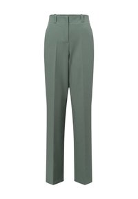 Groene op maat gemaakte broek met rechte pijpen, voorzien van voorplooien, een soepele textuur en een klassiek taillebandontwerp.