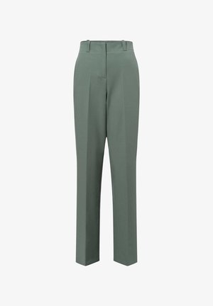 Groene op maat gemaakte broek met rechte pijpen, voorzien van voorplooien, een soepele textuur en een klassiek taillebandontwerp.