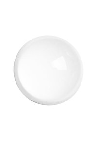 Hvit keramisk tallerken, rund form, glatt overflate med lett blank finish, uten synlige mønstre eller design.