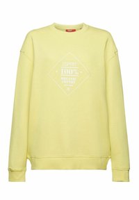 Žlutá mikina vyrobená ze 100% organické bavlny, na přední straně s diamantovým bílým motivem a textem značky. Klasický design s kulatým výstřihem.