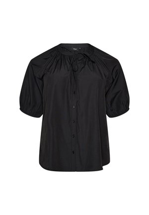 Zizzi, HEMDBLUSE MIT KNOPFLEISTE UND BINDEGÜRTEL - Camicetta - schwarz