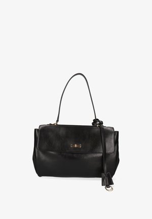 Sac à main en cuir noir au design structuré, doté d'une poignée supérieure, de quincaillerie dorée, d'un rabat avant et d'une bandoulière amovible pour plus de polyvalence.