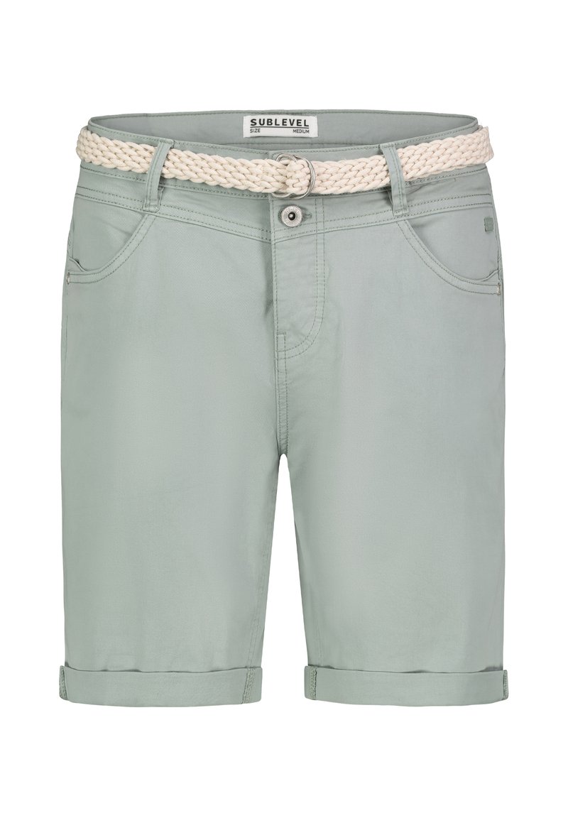 Sublevel FEINE BERMUDA MIT FLECHTGÜRTEL - Jeans Shorts - hellgrün
