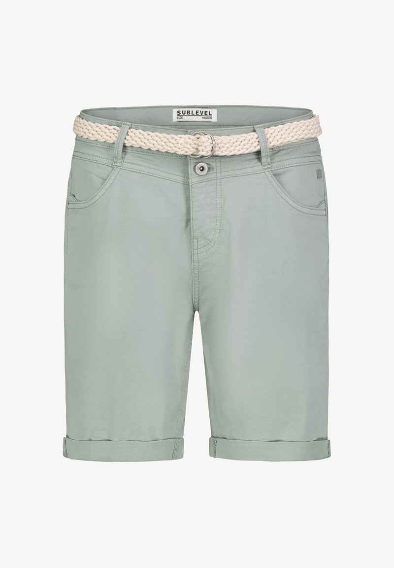 Sublevel FEINE BERMUDA MIT FLECHTGÜRTEL - Jeans Shorts - hellgrün