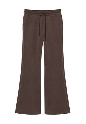 Pantalon de survêtement large marron foncé avec taille élastique et cordon, fabriqué en tissu doux.
