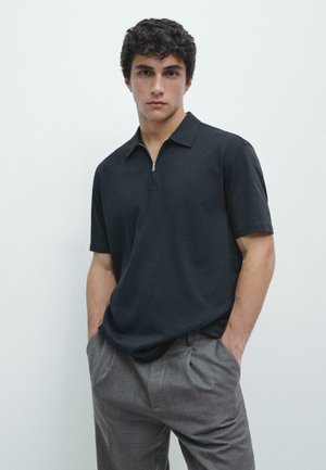 SHORT SLEEVE WITH ZIP DETAIL - Poloshirt - mottled dark blue