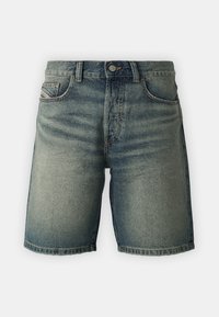 Shorts din denim de culoare bleu deschis, cu un finisaj uzat, având închidere cu buton, bucle pentru curea și un design clasic al buzunarelor. Croială dreaptă.