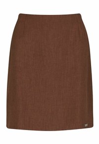 Brąskowa spódnica do kolan wykonana z teksturowanej tkaniny z delikatnym wzorem. Posiada prosty krój i mały metalowy akcent z logo.