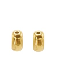 Goldfarbene Metallperlen mit einer glatten, abgerundeten Form. Verfügt über ein zentrales Loch zum Auffädeln. Reflektierende Oberfläche mit polierter Oberfläche.