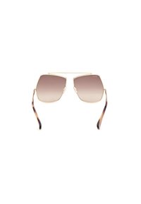 Goldfarbene Pilotenbrille mit braunem Verlaufsglas und hexagonalem Rahmen; ausgestattet mit einem doppelten Augenbrauensteg und Schalenhorn-Verzierung an den Bügeln.