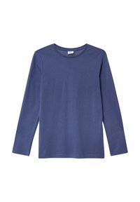 Langärmliges Hemd in Marineblau, aus weichem Stoff mit rundem Halsausschnitt. Verfügt über ein schlichtes Design und einen geraden Schnitt ohne Verzierungen.