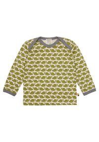 Lange mouwen shirt in lichtgroen met een walvispatroon, grijze halslijn en mouwmanchetten, van katoen, met een label aan de zijkant.