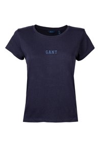 Marinblå kortärmad T-shirt med rund halsringning och "GANT" broderat i matchande blå färg på bröstet.