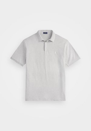 Jasnoszara koszulka polo wykonana z teksturowanej bawełny, z klasycznym kołnierzykiem, zapięciem na dwa guziki oraz małym haftowanym logo na piersi.