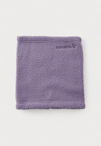 Violet spalvos flisinis kaklo gaubtas su tekstūruota paviršiumi ir pervirkimo siūlėmis, vienoje pusėje turi subtiliai išsiuvinėtą logotipą.