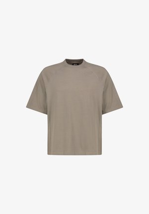 Beige oversized short-sleeve T-shirt with crew neck and raglan seams, plain design, labeled SBLVL at the collar.