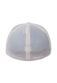 Căciulă de baseball din plasă albă, cu o formă rotundă, având un buton în vârf și un design fără cusături pentru respirabilitate.