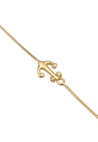 Fermoir de bracelet en forme d'ancre plaqué or sur une chaîne délicate, avec des courbes douces et une finition polie agrémentée de détails élaborés.