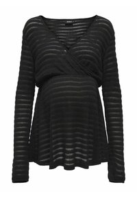 Mustapohjainen pitkähihainen paita raidallisella kuviolla, jossa on v-pääntie ja väljä istuvuus. Valmistettu kevyestä, teksturoidusta neulekankaasta.