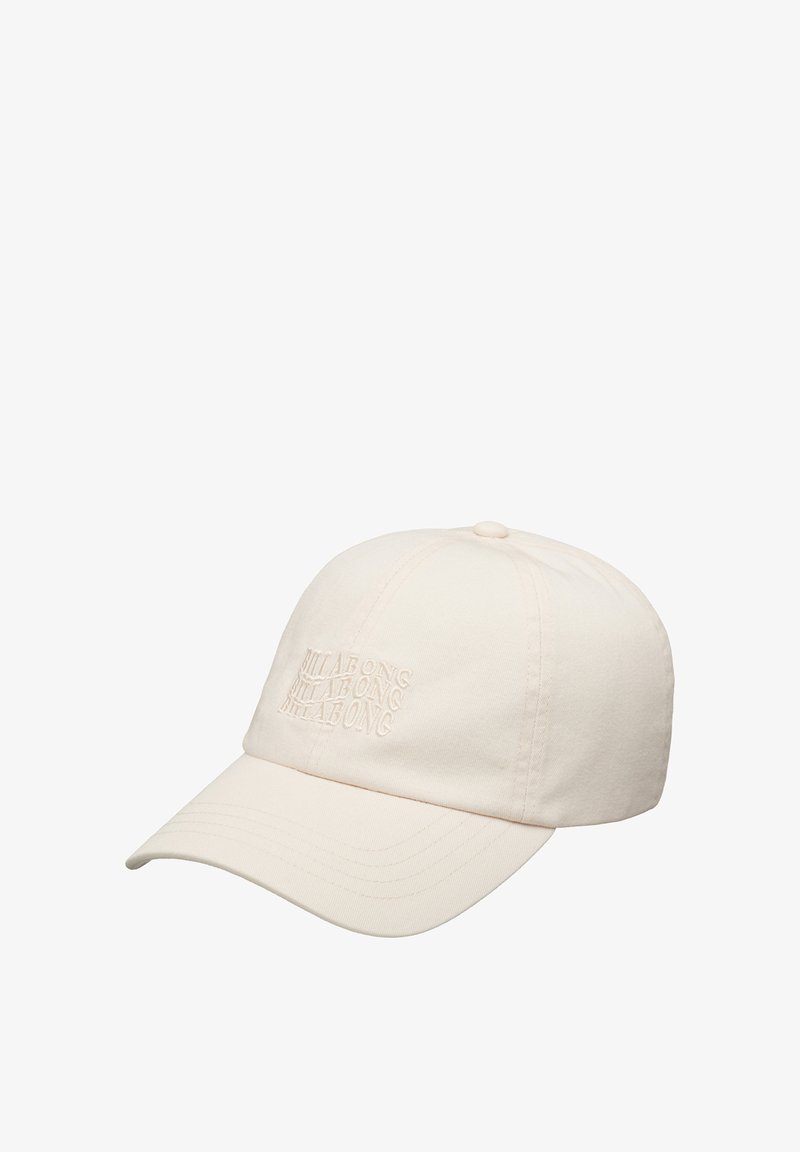 Casquette de baseball ajustable en coton beige clair, ornée d'un logo de marque brodé à l'avant, avec visière courbée et calotte structurée.