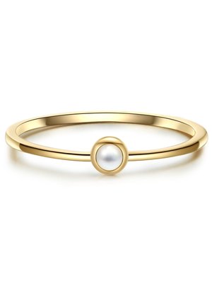 Arany gyűrű sima kerek gyönggyel középen. Egyszerű dizájn, fényes felülettel, további díszítés nélkül.