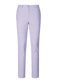Lavendelpatroon broeken met een slim fit ontwerp, gemaakt van een lichte stof. Voorzien van een knoopsluiting en nette zoom.