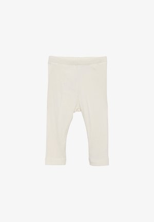 Crème ribgebreide legging met een elastische tailleband, voorzien van een rechte snit en afgewerkte zomen. Zachte textuur zonder zichtbare patronen.