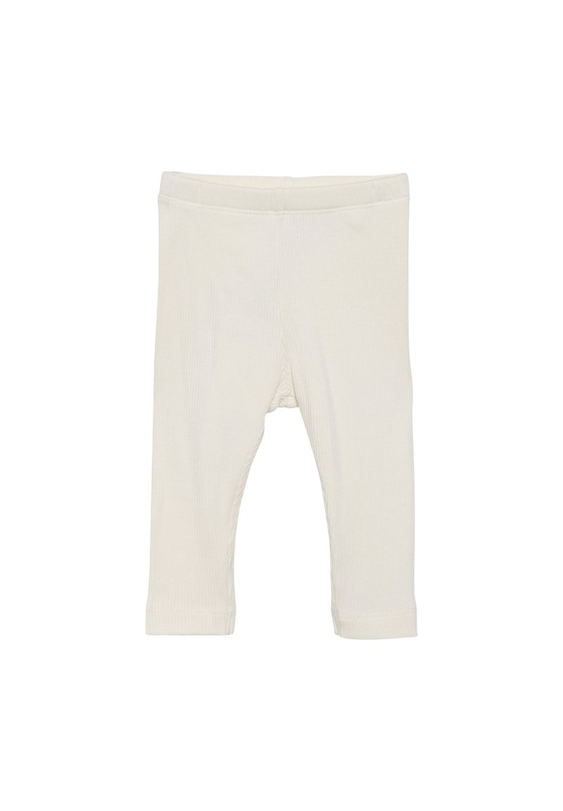 Krämfärgade ribbade leggings med elastisk midja, med rak skärning och avslutade fållar. Mjukt material utan synliga mönster.
