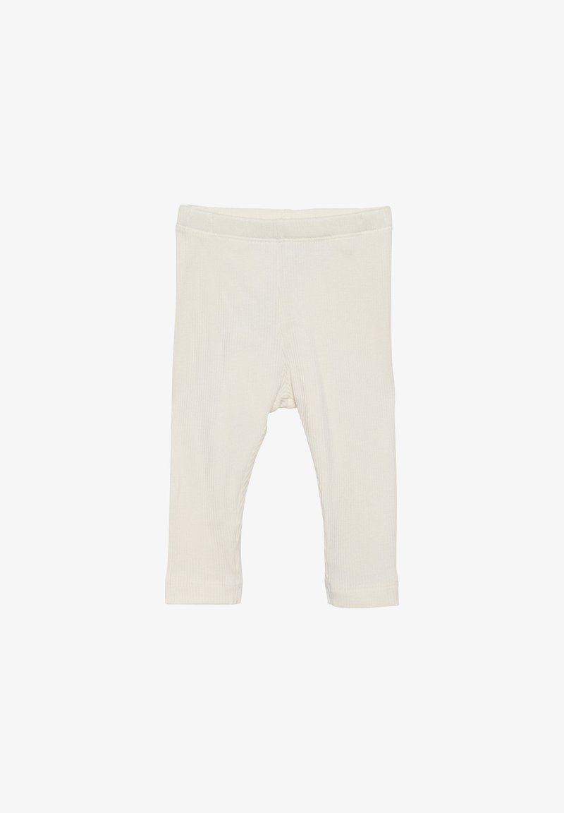 Crème ribgebreide legging met een elastische tailleband, voorzien van een rechte snit en afgewerkte zomen. Zachte textuur zonder zichtbare patronen.