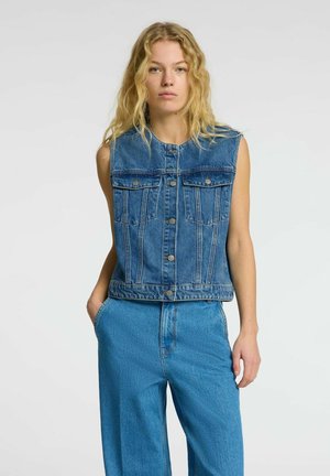 CROPPED - Vest - medium blue denim