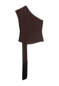 ASYMMETRICAL WITH FRINGE DETAIL - Bluza - brown
