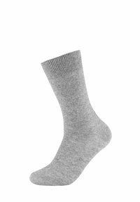 Szara bawełniana skarpetka z żeberkowym mankietem, o gładkiej teksturze i standardowej długości do kostki. Minimalistyczny i jednolity kolor.