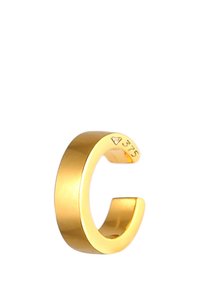 Goldring mit einem glatten, abgerundeten Design und offenem Ende. Gestempelt mit "375", was für 9K Goldreinheit steht. Polierte Oberfläche, keine weiteren Verzierungen.