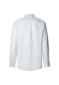 Camicia bianca a maniche lunghe con colletto classico, yoke posteriore e polsini con bottoni. Tessuto di cotone liscio con un design pulito e semplice.