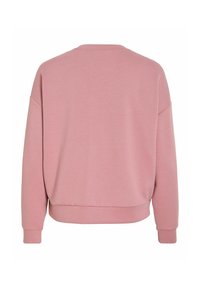 Sweat-shirt rose clair à manches longues avec poignets, bas et col rond côtelés, présenté de dos sur fond blanc.