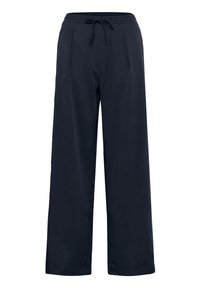 Marineblaue, weite Hose aus leichtem Stoff. Mit elastischem Bund und Kordelzug sowie seitlichen Falten für zusätzliche Designakzente.
