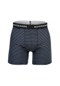 Marineblaue Boxershorts mit weißen horizontalen Streifen. Der elastische Bund trägt die Marke 'SCOTCH & SODA'. Weicher Stoff, enganliegendes Design.