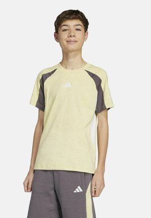 T-Shirt print - powder yellow grey strata white