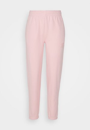 Heledad roosa sweatshirt, mis on valmistatud pehmest kangast, elastse vöökoha ja kitsenevate jalgadega ning millel on väike logo detail külgedel.