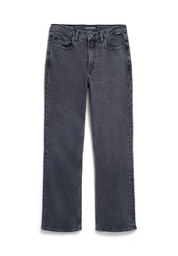 Hoge taille, rechte jeans in een donkergrijze denimstof met een licht vervaagde afwerking. Beschikt over vijf zakken en een knoopsluiting.