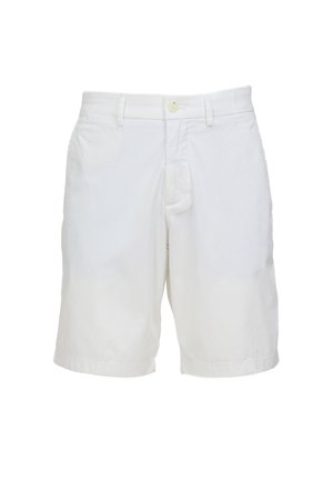 Witte katoenen shorts met een knoopsluiting, een flatte voorkant, twee zijzakken en opgerolde manchetten, met een gladde textuur en een casual ontwerp.